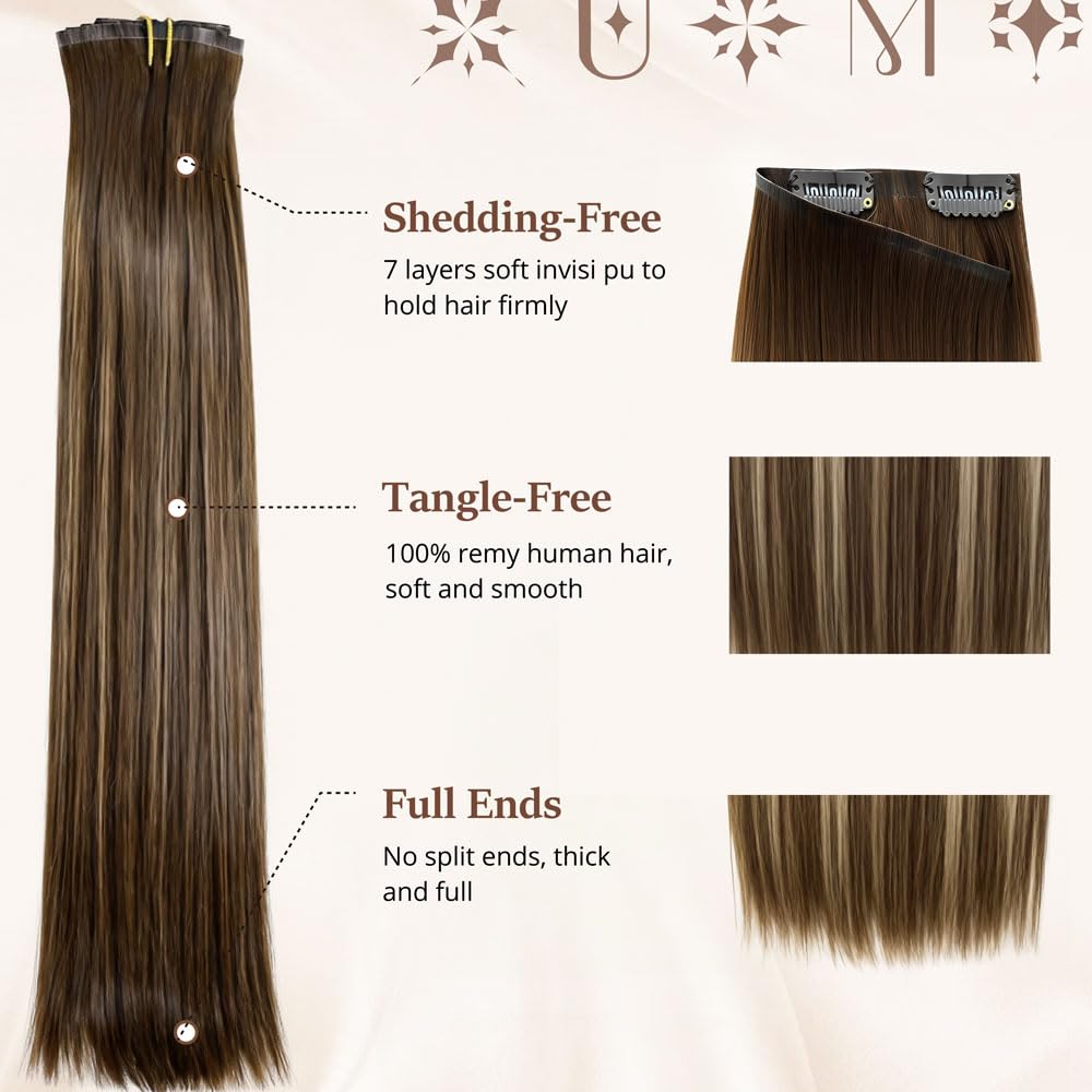 Umuse straight clip-ins look sleek and are heat-stylable up to 350°F.