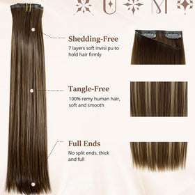 Umuse straight clip-ins look sleek and are heat-stylable up to 350°F.