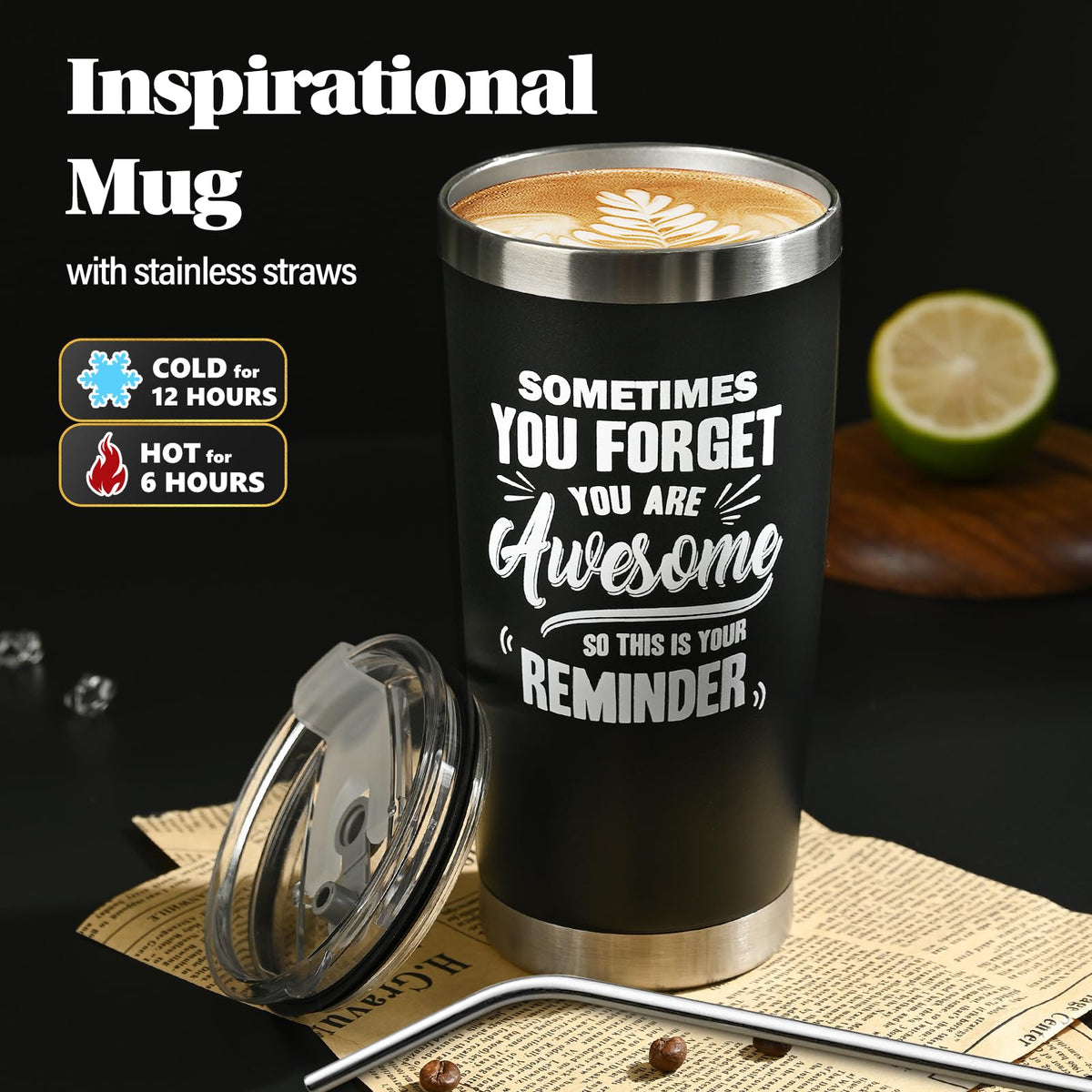 UNBOXMENT 20oz insulated mug keeps drinks warm during recovery