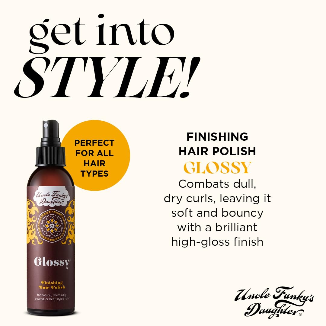 Uncle Funky's Daughter Glossy Finishing Hair Polish pump-top enables easy, controlled application.