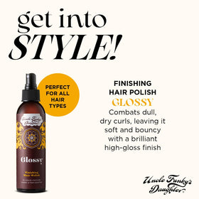 Uncle Funky's Daughter Glossy Finishing Hair Polish pump-top enables easy, controlled application.