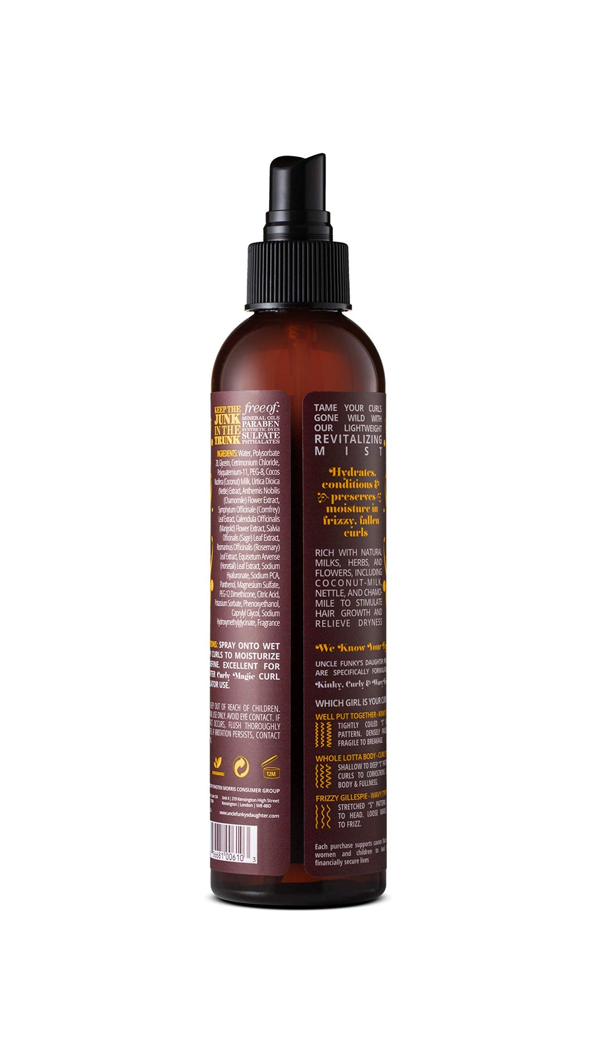 Generously applied product on styled curls showing bounce