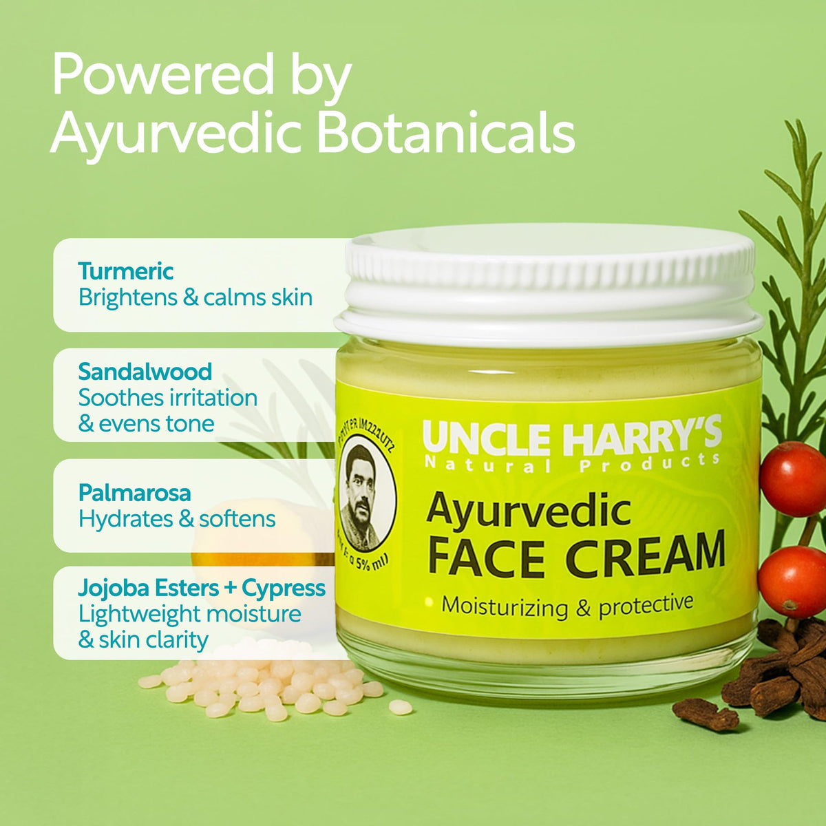 Uncle Harry's 2oz glass jar, close-up demonstrating premium packaging.
