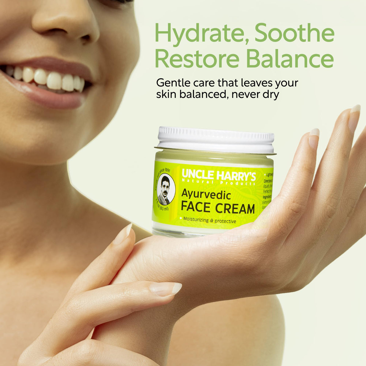 Uncle Harry's palmarosa and cypress formula, invigorating skin close-up.
