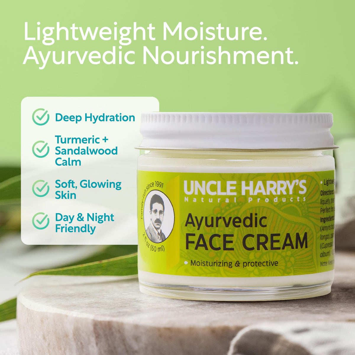 Uncle Harry's turmeric and sandalwood blend, soothing scent close-up.