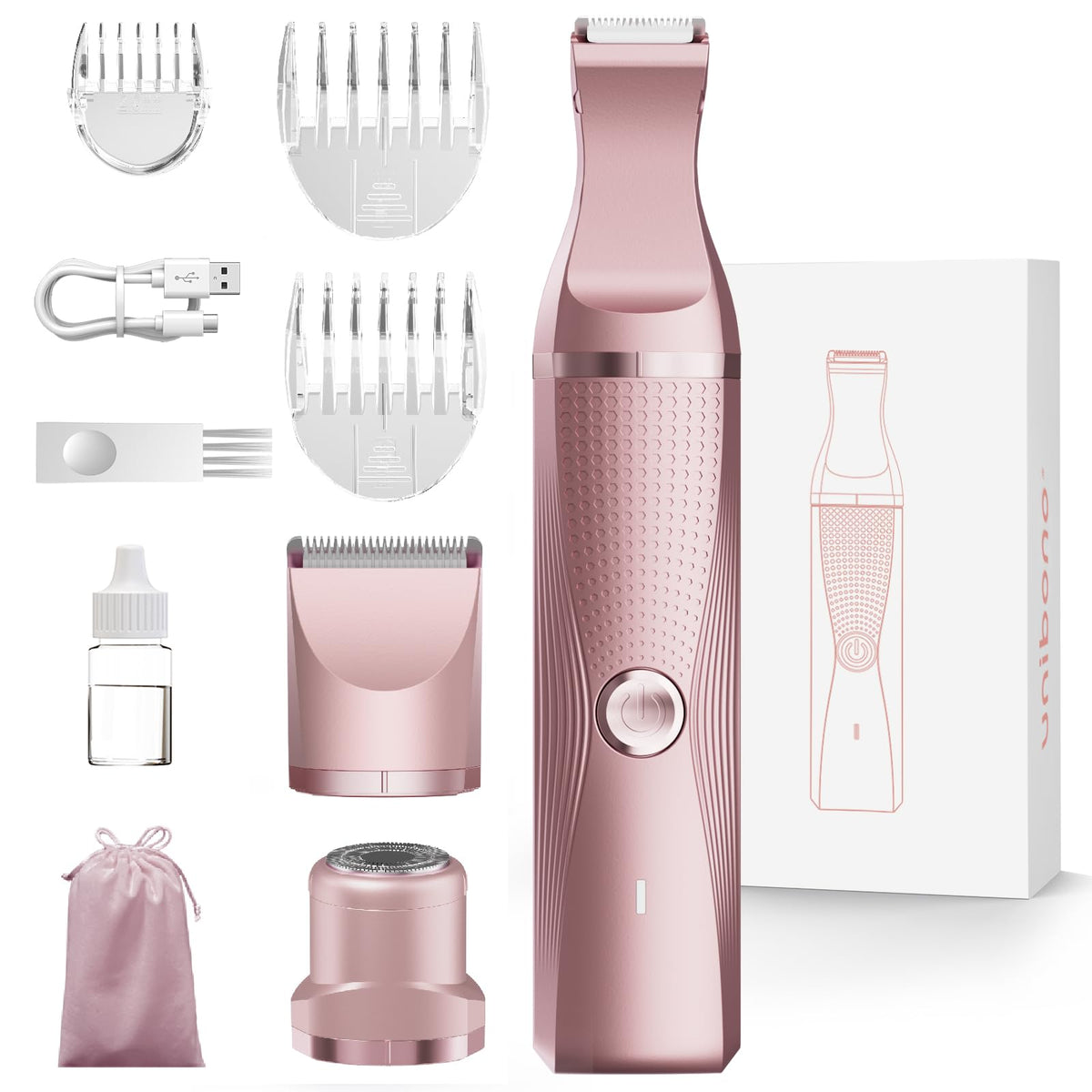 Unibono 3-in-1 women's trimmer in rose gold for versatile body grooming