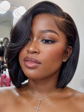 UNICE 12-inch short layered bob with side-swept bangs for daily, glue-free wear