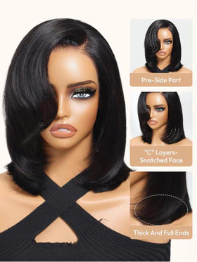UNICE 8-inch bob wig side swept bangs add versatile framing.