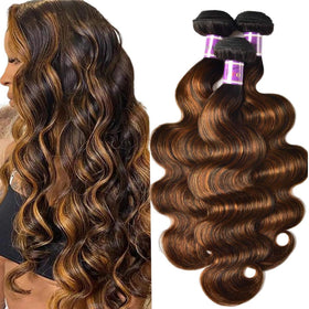 UNICE Brown Highlight Body Wave 16-inch bundle; natural texture for easy styling.
