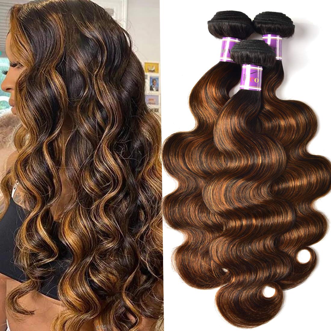 UNICE brown-highlight body wave weave in 14-18 inch length for versatile styling