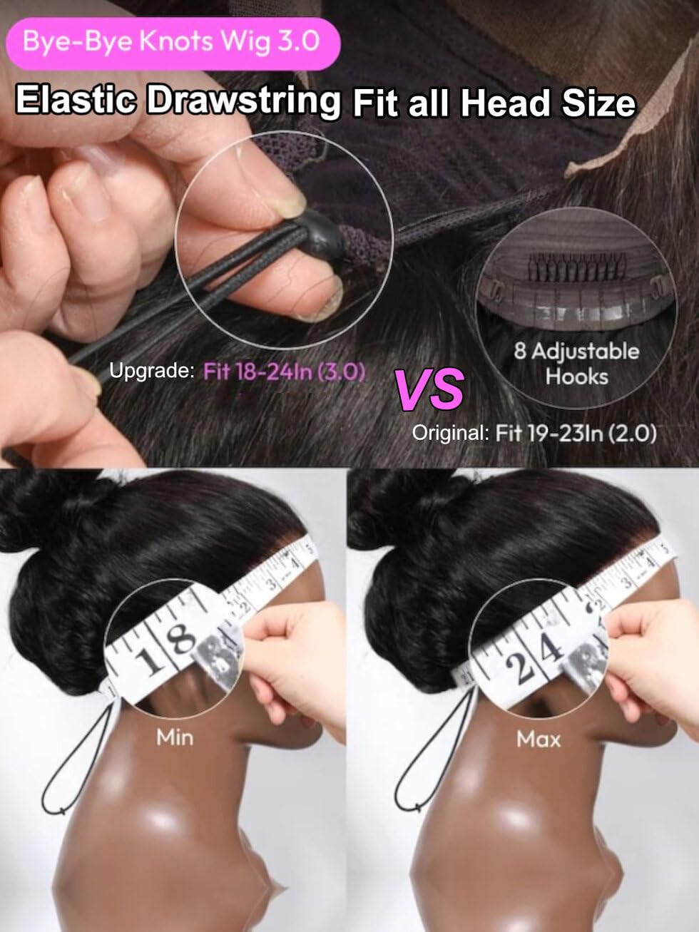UNICE Bye Bye Knots Wig elastic drawstring back ensures secure fit