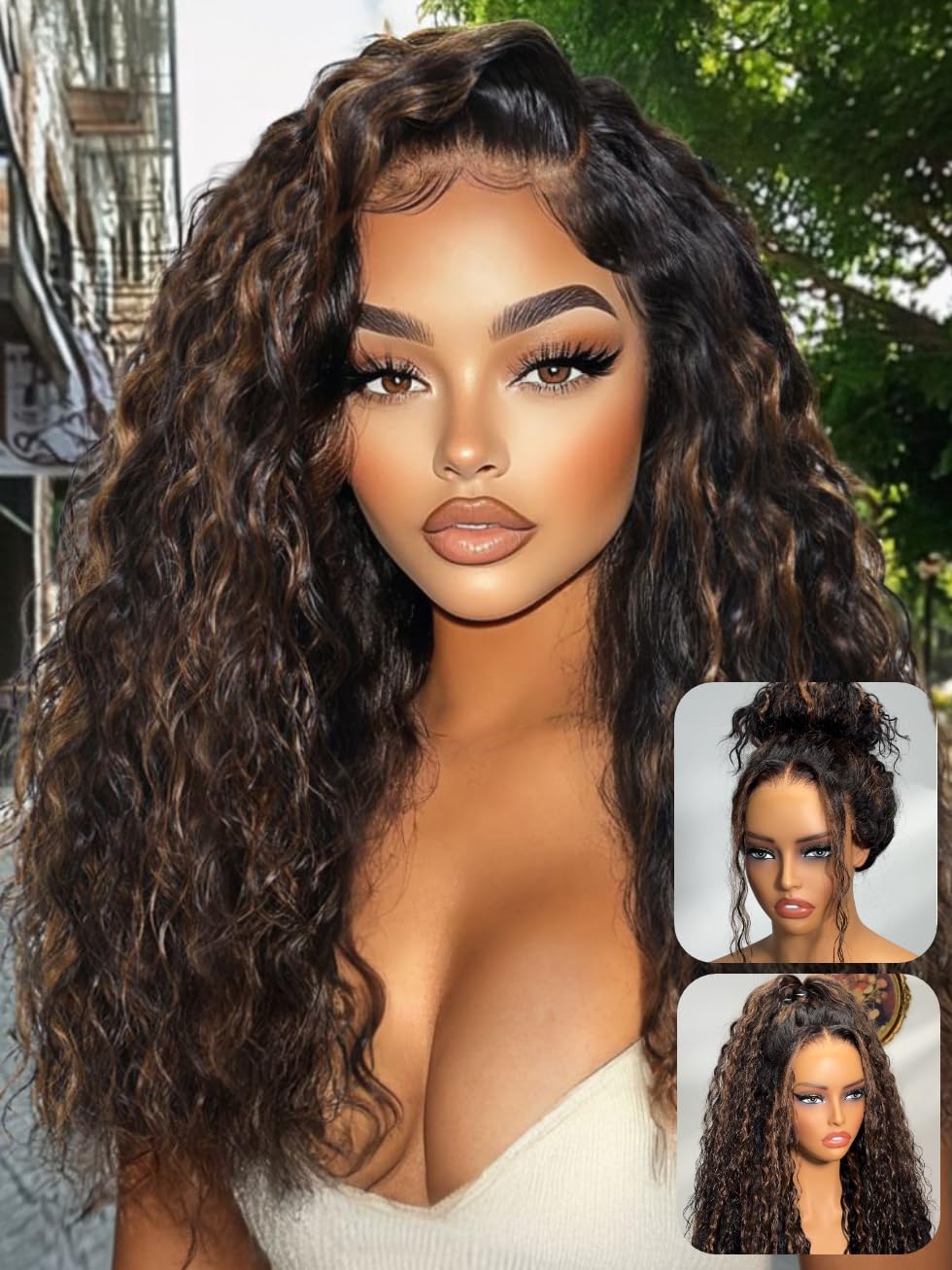 UNICE Bye Bye Slip Water Wave Wig front view with natural hairline for seamless wear.