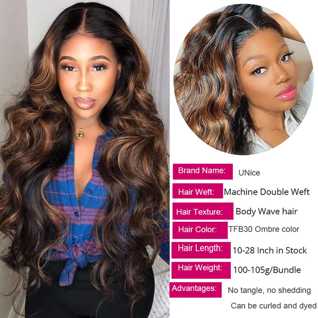 UNICE TFB30 ombre color blends dark root with blonde highlights