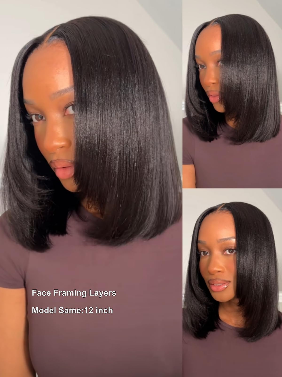 UNICE layered Yaki straight bob wig back view highlights layered silhouette.