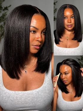 UNICE layered Yaki straight bob wig front view for natural daily volume.