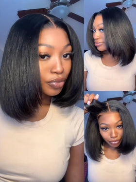 UNICE Layered Yaki Straight Bob Wig front view showcases natural color and movement