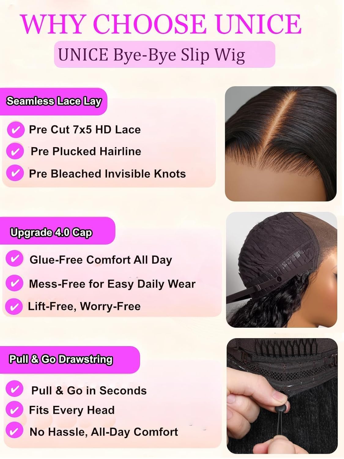 UNICE Layered Yaki Straight Bob Wig glueless drawstring for easy wear