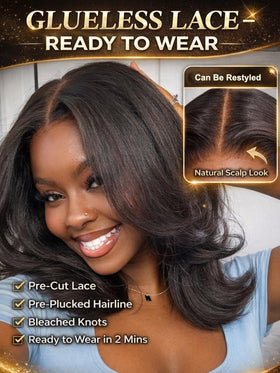 UNICE Layered Yaki Straight Bob Wig side part for versatile styling