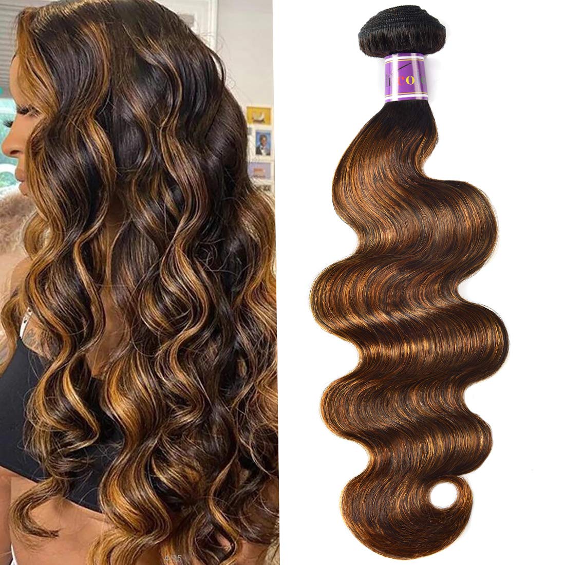 UNICE ombre brown highlight body wave 18-inch weave adds natural volume