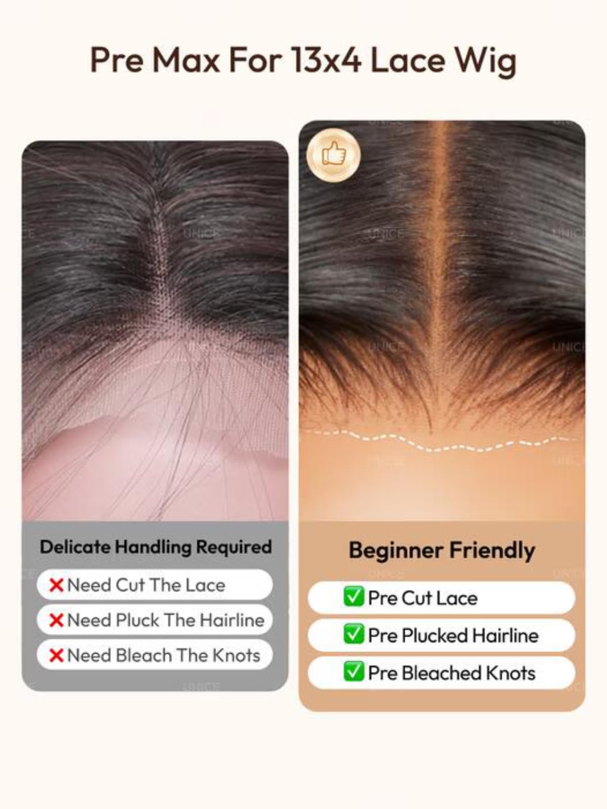 UNICE Water Wave wig natural hairline and versatile parting for styling options.
