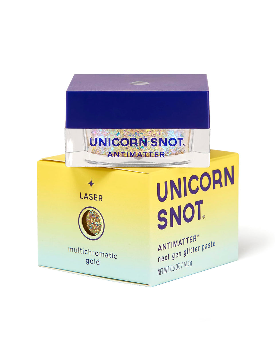 Unicorn Snot Antimatter laser glitter paste on skin, yellow to orange shift.