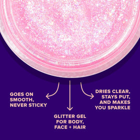 UNICORN SNOT Bling glitter gel bottle showcases holographic shimmer for hair and body accents.