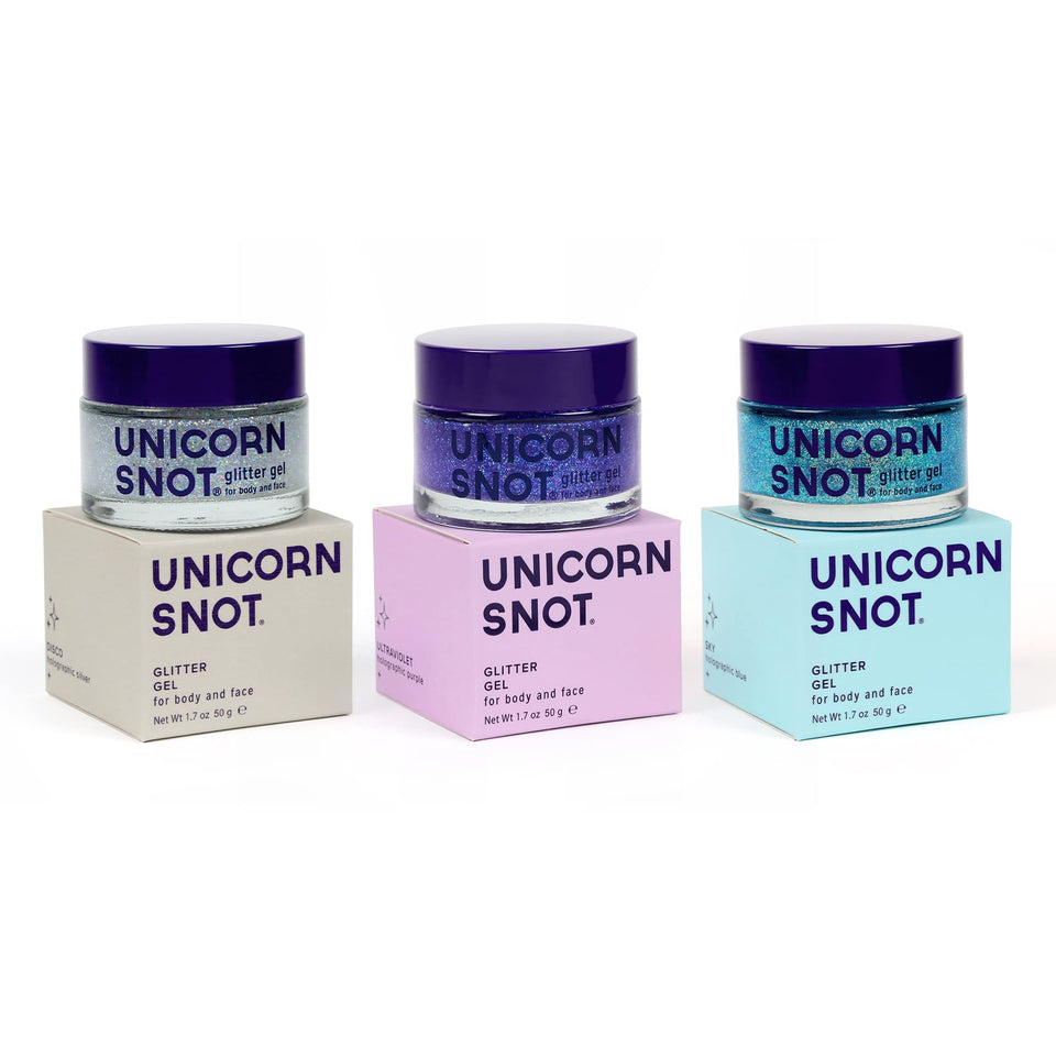 UNICORN SNOT holographic glitter gel in disco color poured from bottle for bold looks