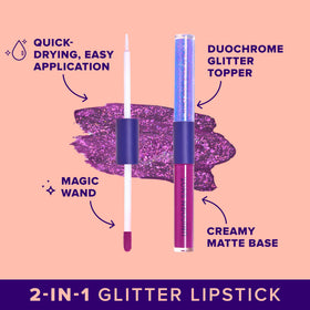 UNICORN SNOT Quiet Riot glitter gloss in Astro adds sparkling shine.