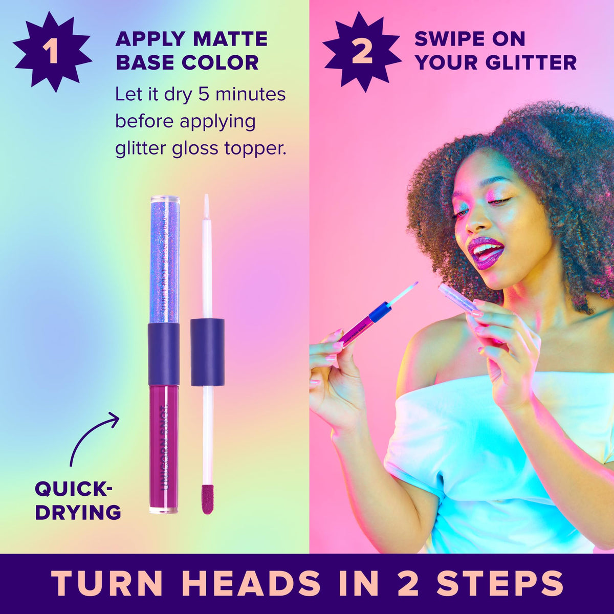 UNICORN SNOT Quiet Riot two-in-one set packaging highlights lip versatility.
