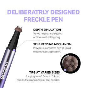 Close-up of dot application by Unicos freckle stamp for natural freckles