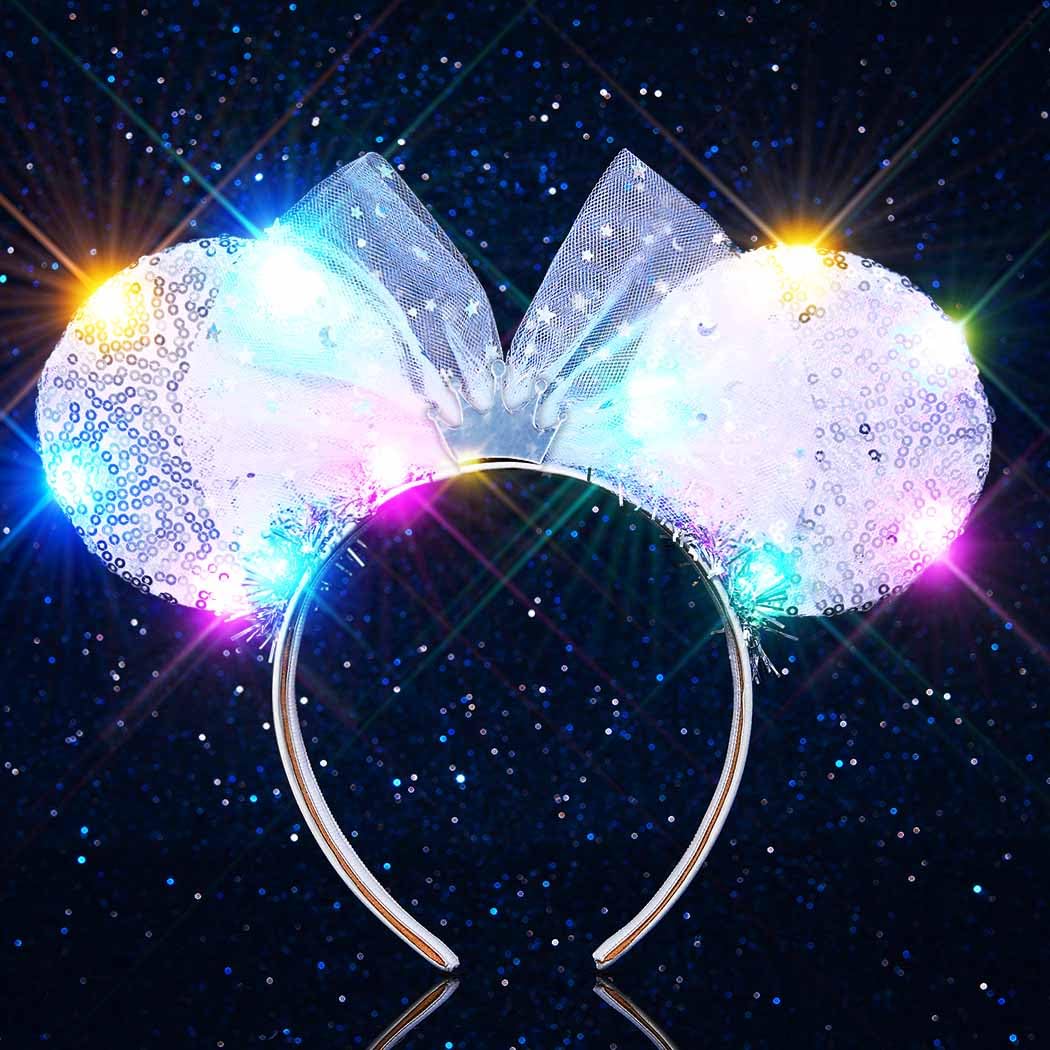 Unicra light-up mouse ears headband with silver sequins for a dazzling party look.