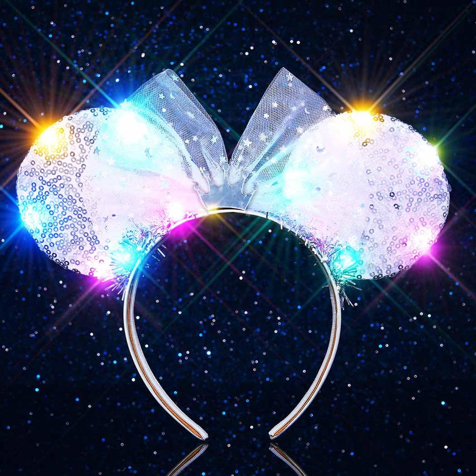 Unicra light-up mouse ears headband with silver sequins for a dazzling party look.