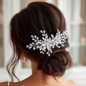Unicra Silver Wedding Hair Accessory with veil compatibility in use