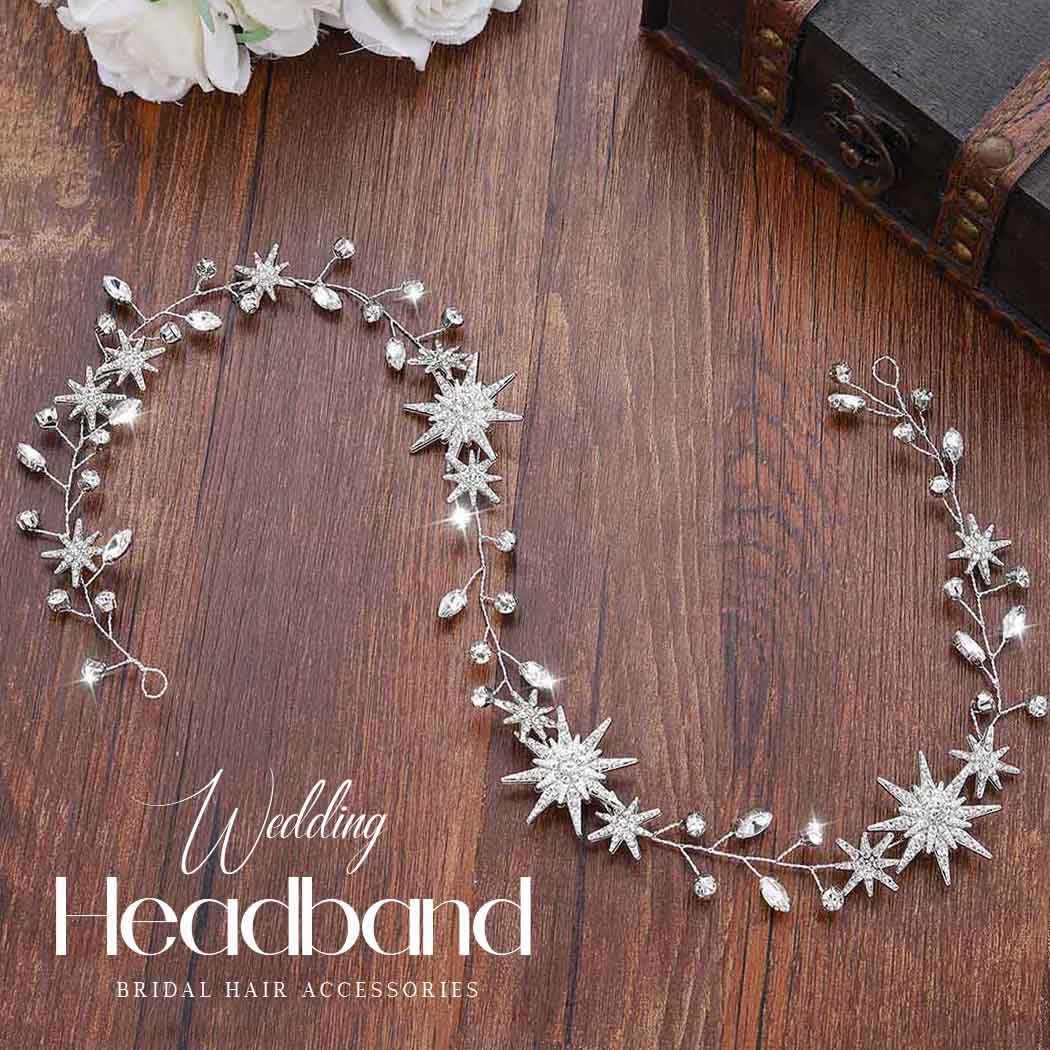 Unicra Star Rhinestone wedding vine close-up crystals sparkle for timeless bridal glow.