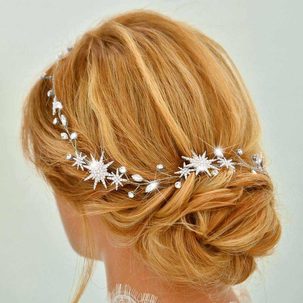 Unicra Star Rhinestone wedding vine full view highlights elegant bridal shine.