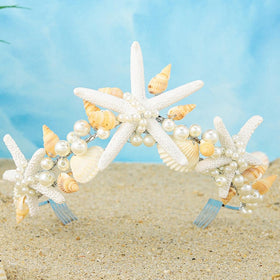 Unicra Starfish Crown highlights a boho bridal vibe with pearls