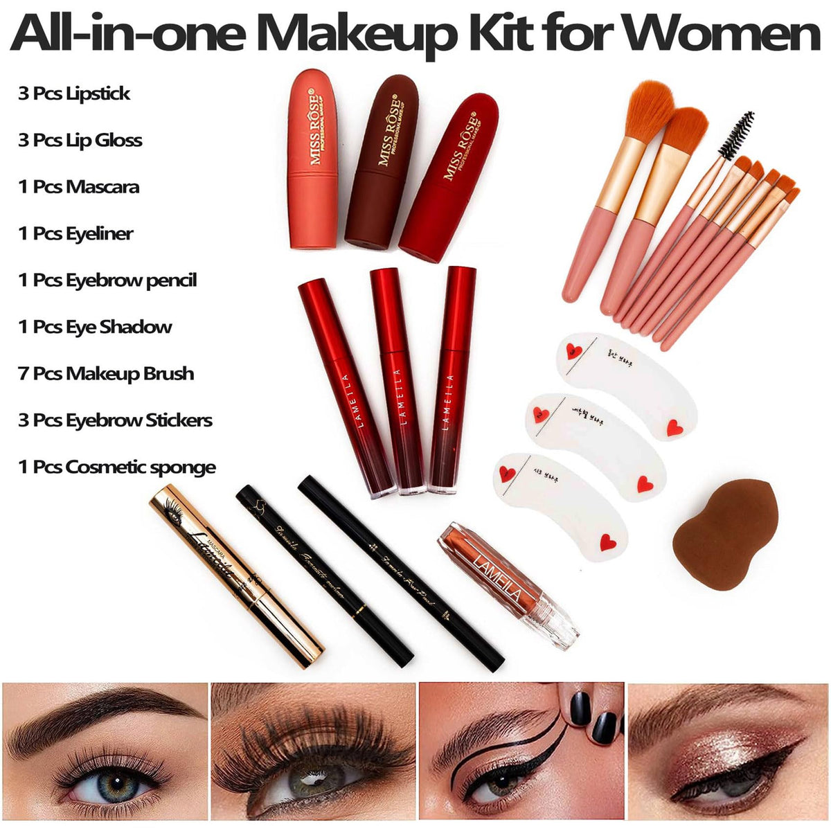 UNIFULL makeup kit brushes set close-up for precise application