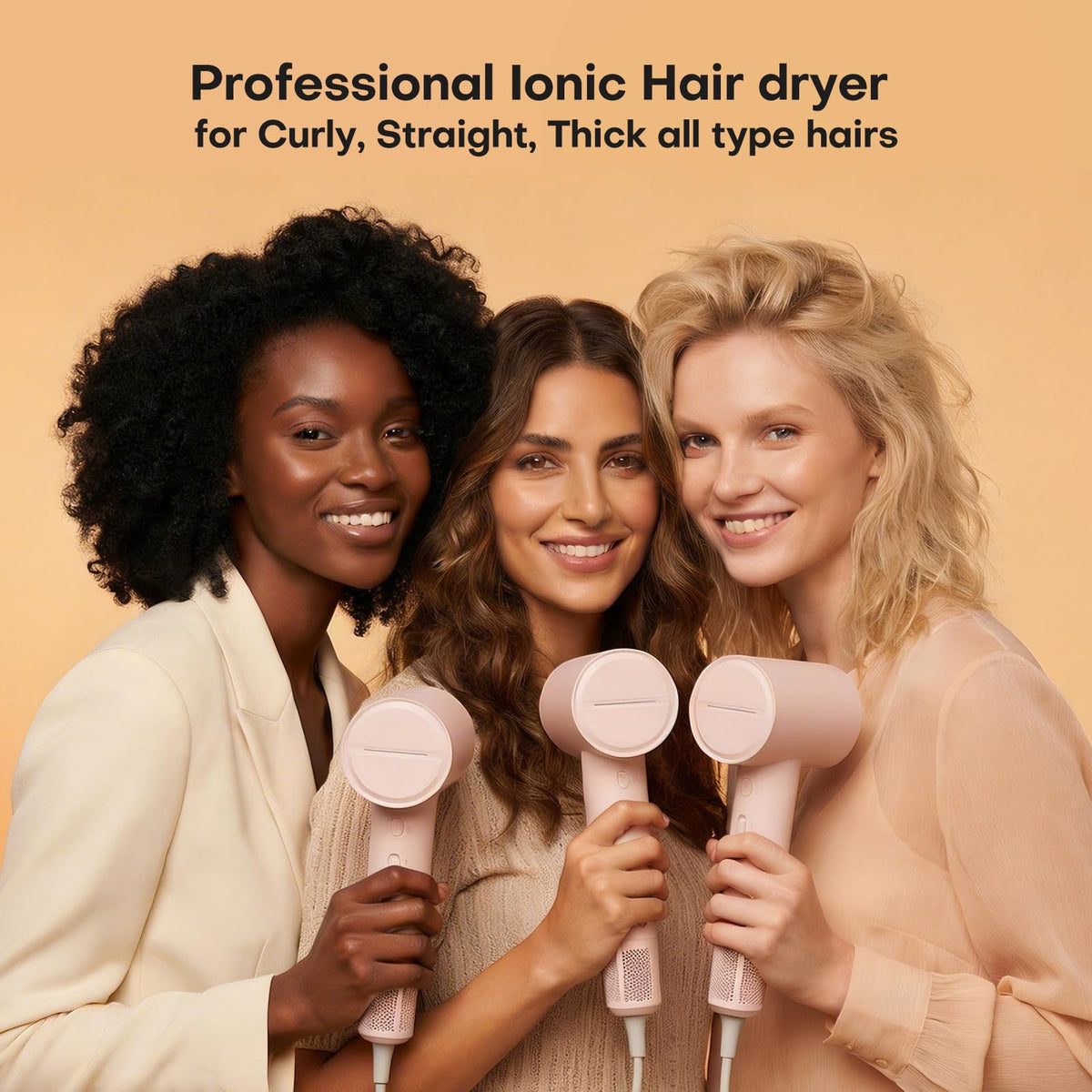 UNIORANGE 23m/s jet airflow speeds up drying times for shoulder-length hair.