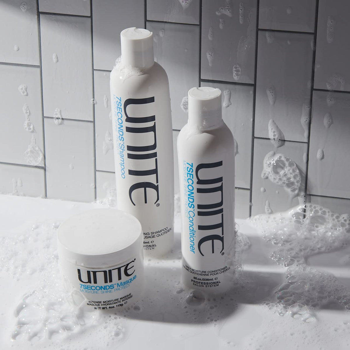 UNITE 7SECONDS Masque applied to damp hair for elasticity and manageability.