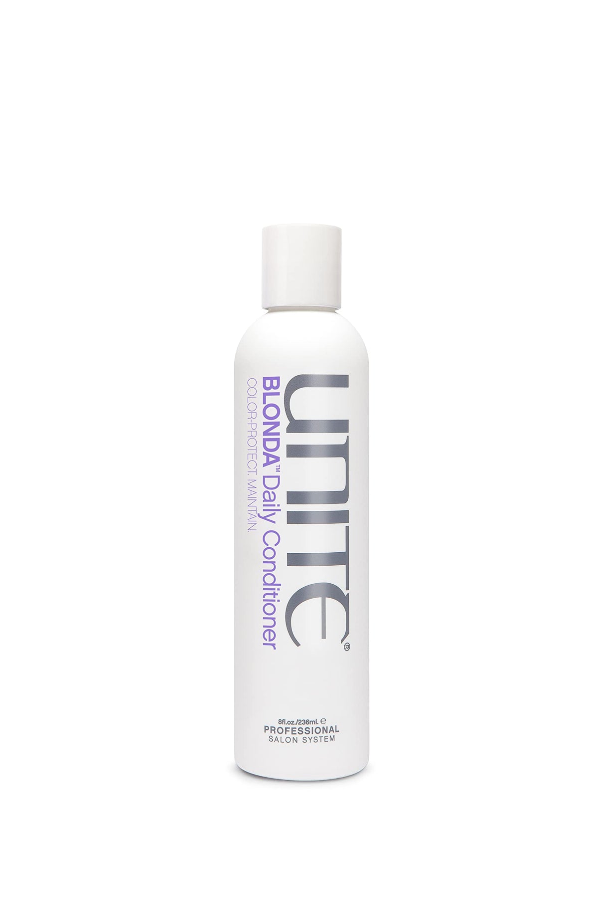 UNITE Blonda Daily Purple Conditioner bottle front delivers lightweight moisture and color protection.