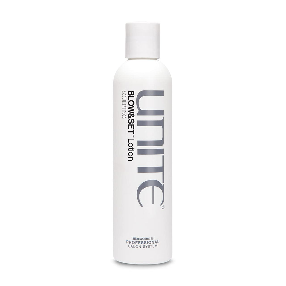 UNITE BLOW&SET lotion bottle shown for versatile styling with volume