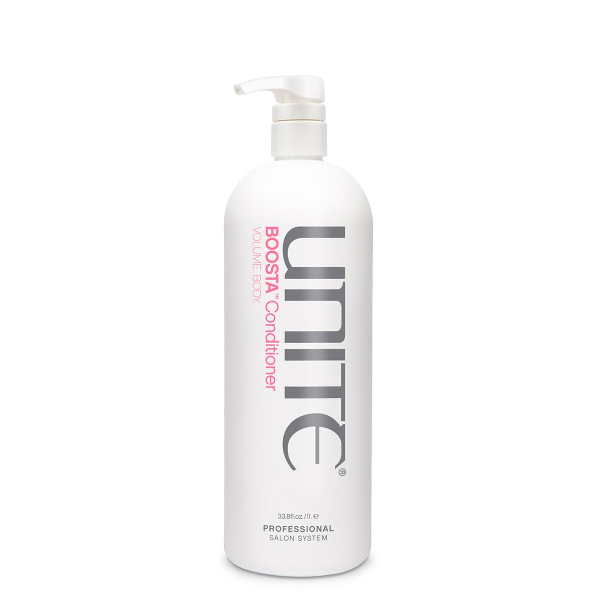 UNITE BOOSTA conditioner bottle showing lightweight volumizing formula for fine hair