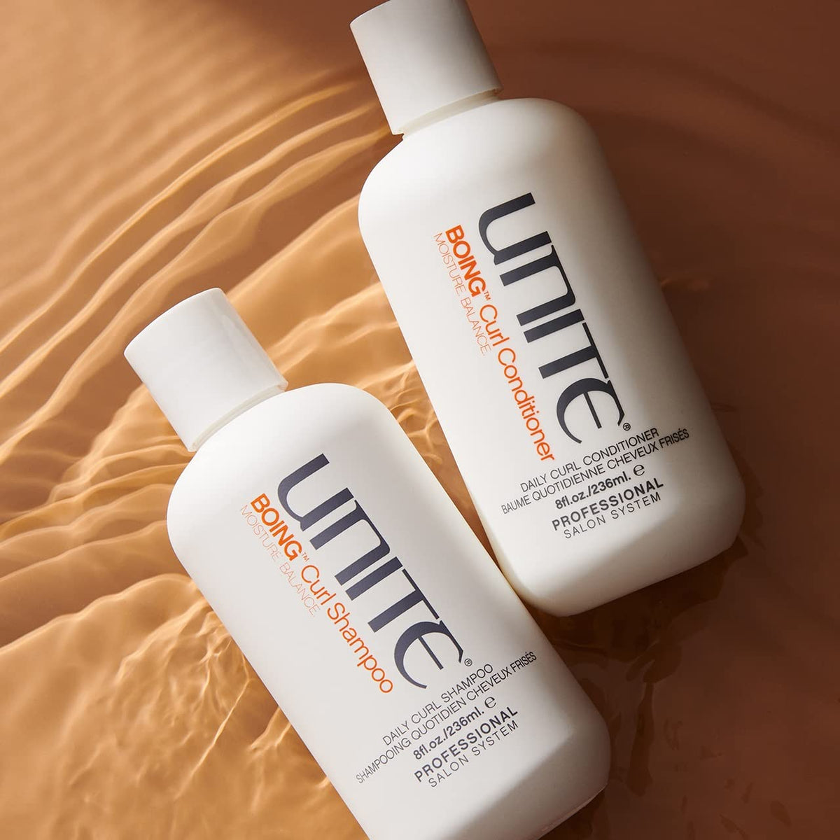 UNITE BOING Curl Conditioner label close-up highlighting botanical ingredients