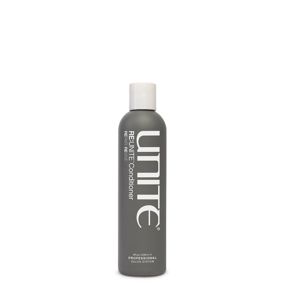 UNITE RE:UNITE conditioner jar with argan oil highlights reparative care for dry hair