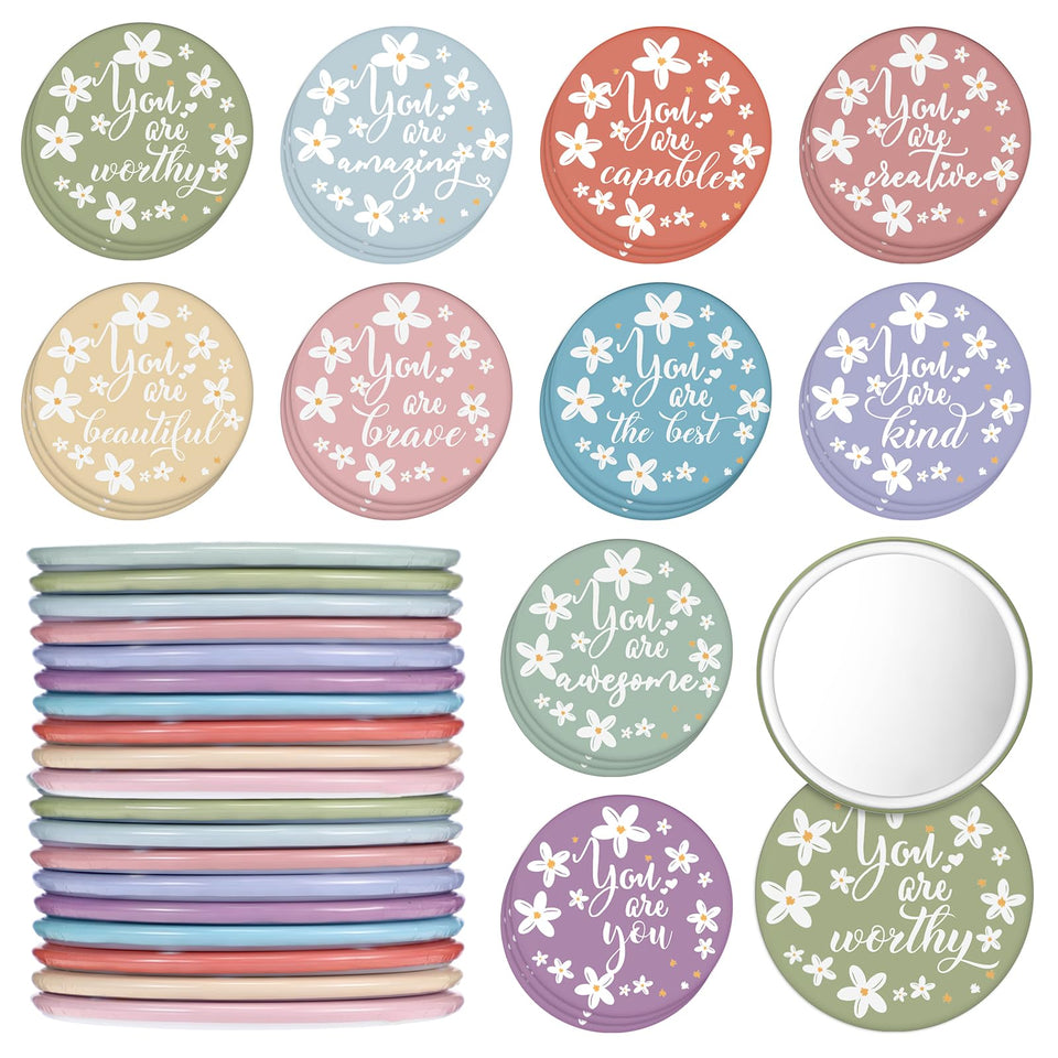 Unittype Daisy inspirational compact mirror in packaging, ideal for gifting and bulk distribution.
