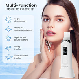 UNIWA Skin Scrubber LCD display highlights mode selection for precise skincare.