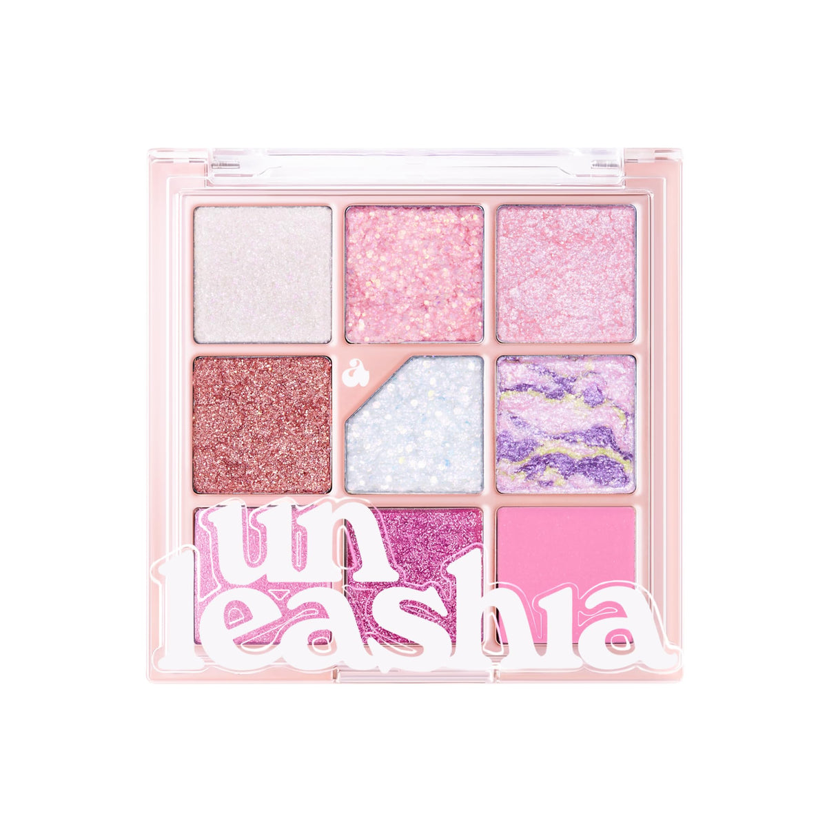UNLEASHIA Glitterpedia Eyeshadow Palette close-up showing vibrant glitter for all-day color.