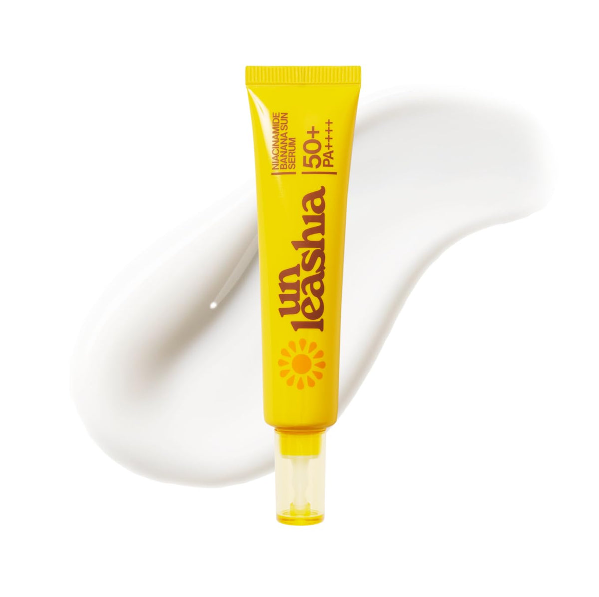 UNLEASHIA Niacinamide Banana Sun Serum SPF bottle shows lightweight protection