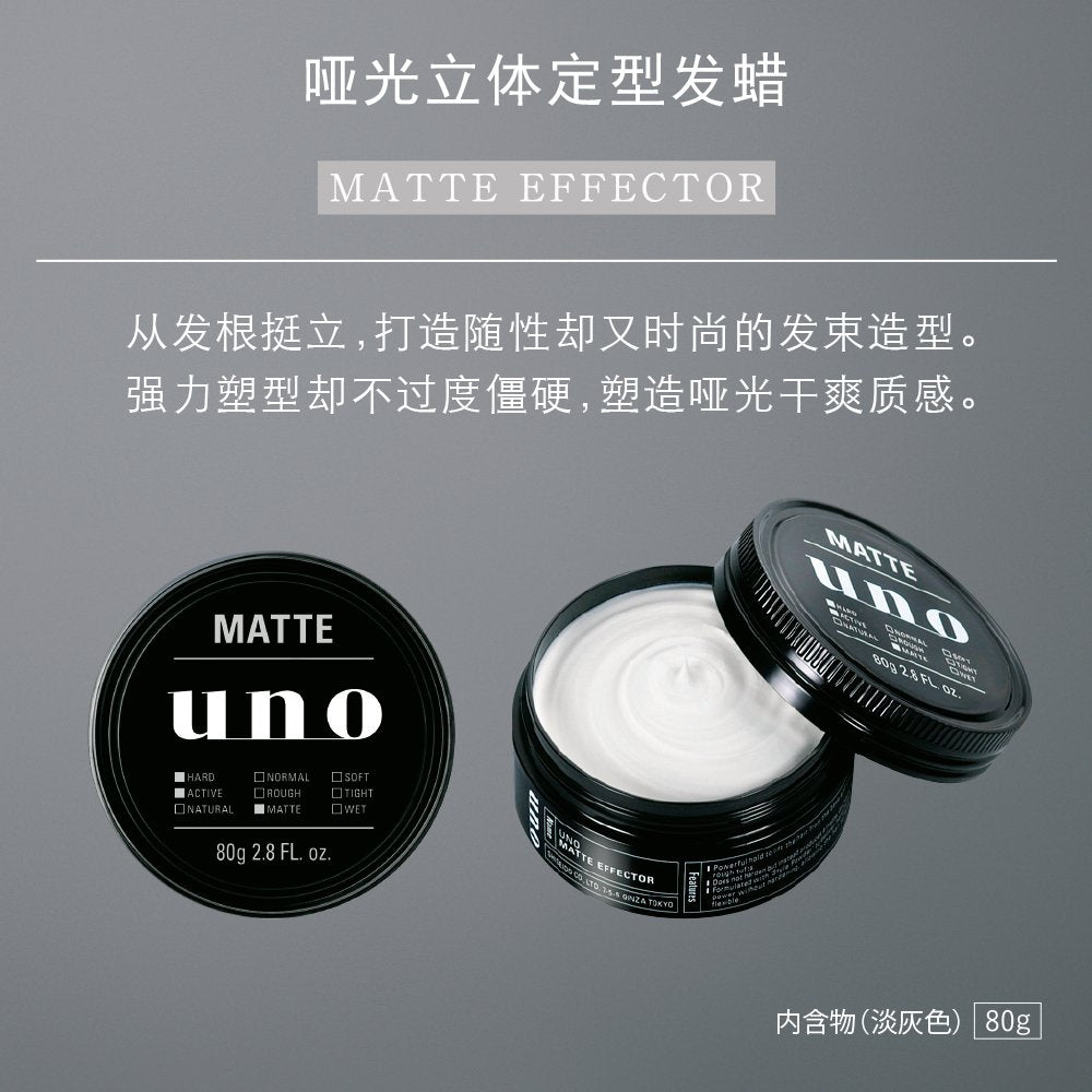 UNO Mat Effector 80g wax in hand to style.