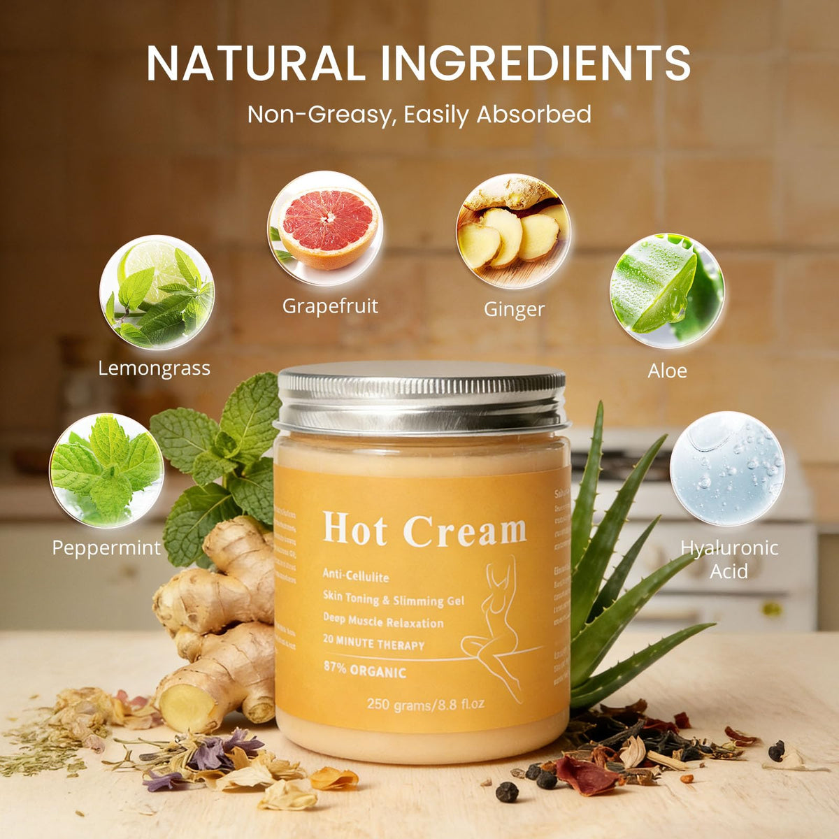 UNOISETION Hot Massage Cream texture close-up shows warming hydration.